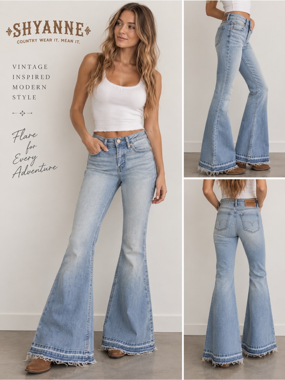 Shyanne Extreme Flare Bell Bottom Jeans Light Wash Raw Hem 27W x 34L